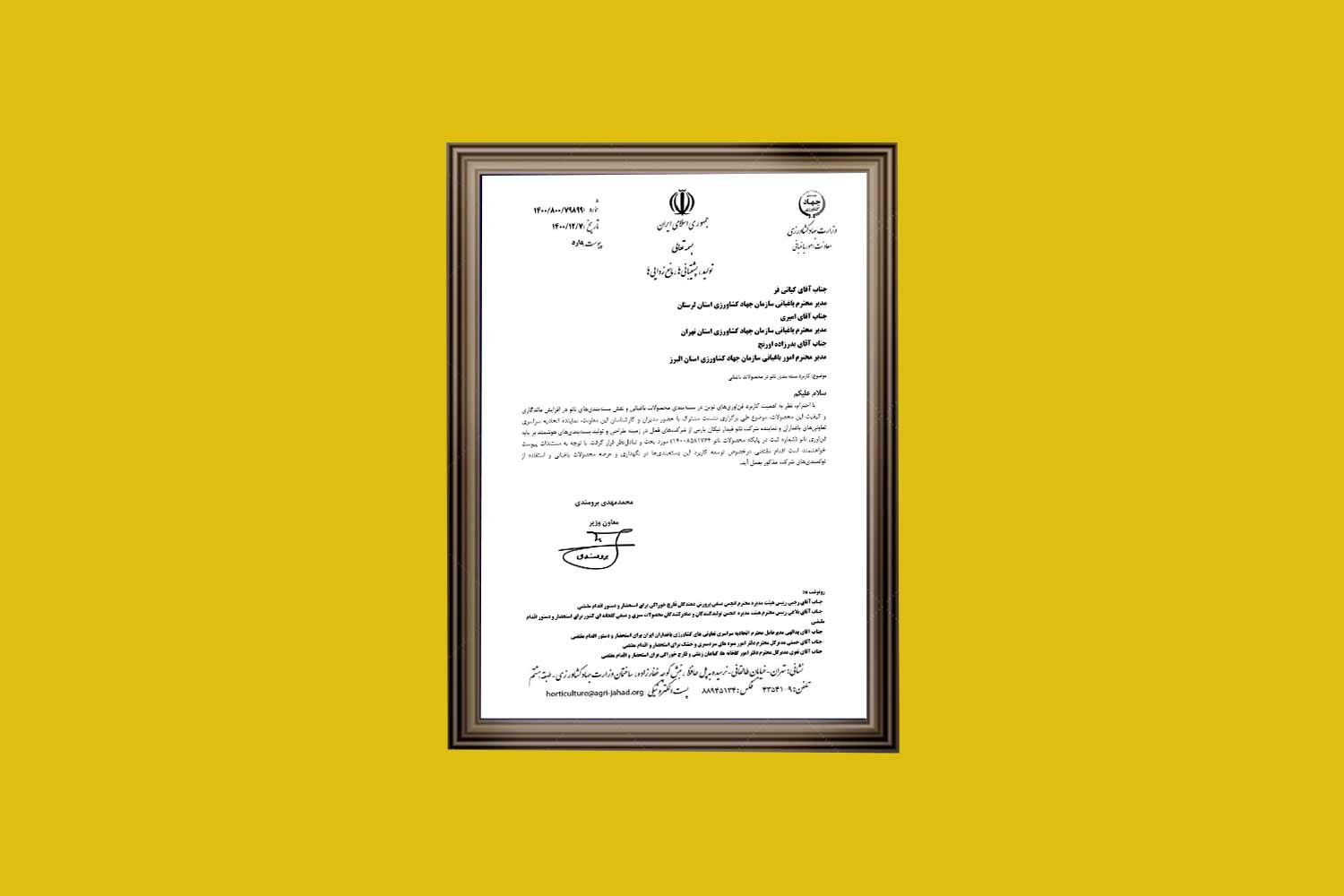  تاییدیه معاونت باغبانی وزارت جهاد کشاورزی